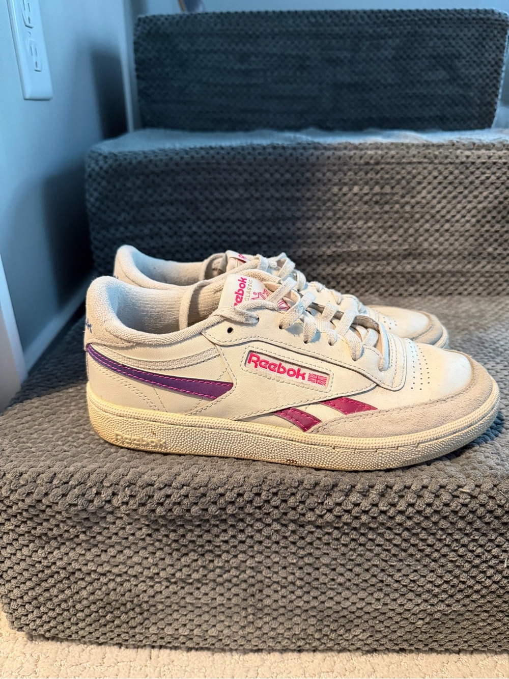 Reebok Kids White Sneakers with Pink and Purple Accents